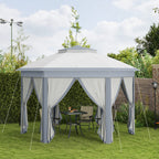 3 x 4m Metal Frame Hexagon Gazebo, with Curtains - Grey