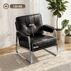Sessel Loungesessel mit breiter Sitz, Armlehnen, Stahlbeinen, aus Kunstleder für Wohnzimmer, Schlafzimmer, Schwarz