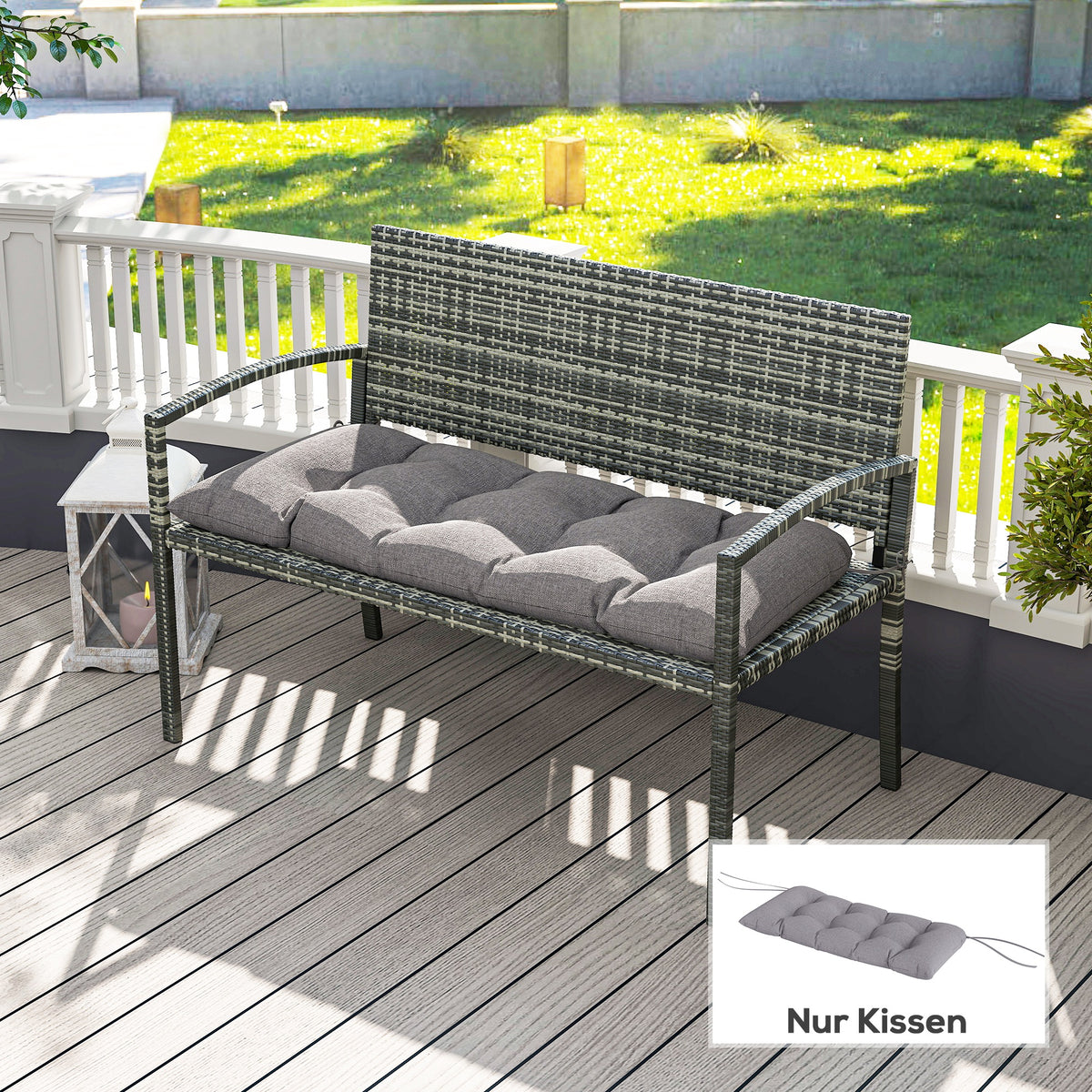 Bankauflage 105 x 46 x 12,5 cm Bankkissen mit B?ndern, Outdoor Sitzkissen f¨¹r Gartenm?bel, Sitzbank, Grau