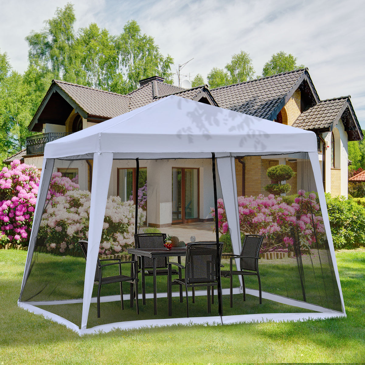Gartenpavillon Pavillon Festzelt Partyzelt wetterfest Zelt mit Moskitonetz Metall + Polyester Grau 3 x 3 m