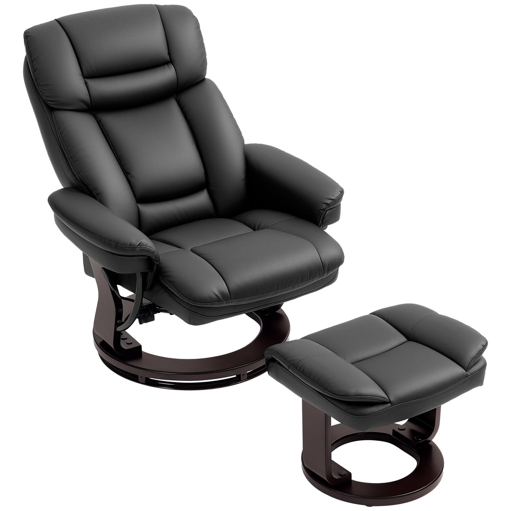 Relaxsessel mit Fußhocker, Verstellbarer Sessel, Kunstleder-Bezug, Polstersessel mit klappbarer Rückenlehne, Schwarz