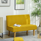 Zweisitzer-Sofa mit Cord-Bezug, dicker Polsterung und soliden Holzbeinen f¨¹r Wohnzimmer, Schlafzimmer, B¨¹ro, Gelb
