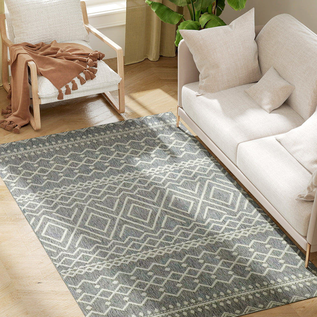 Teppich f¨¹r drinnen und drau?en, Boho-Design, leicht zu reinigen, Grau