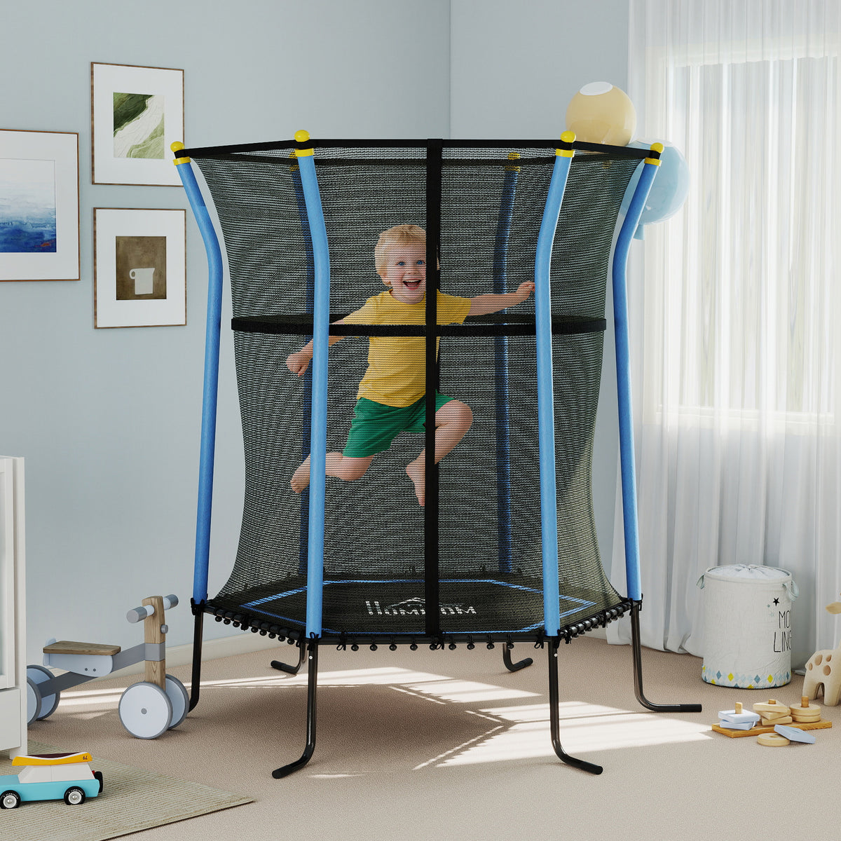 Kids Trampoline Mini Bouncer with Enclosure Safety Net For Ages 3-10 Years - Blue