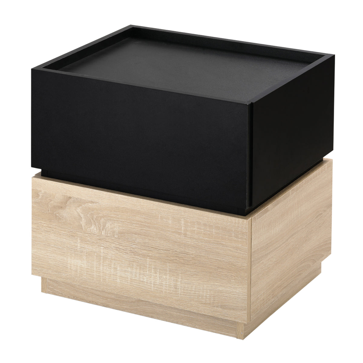 Nachttisch mit Schublade Nachtschrank stapelbar Schubladenschrank Schlafzimmer Nachtkommode Spanplatte Schwarz+Natur 50 x 40 x 47,5 cm