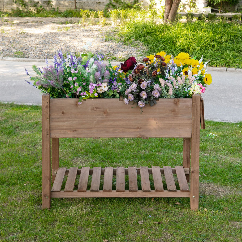 Wooden Raised Garden Plant Stand Tall Flower Bed with Shelf 123 x 54 x 80cm