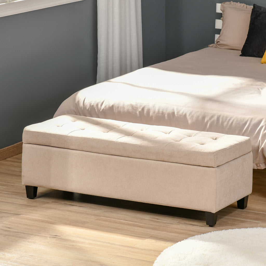 Polsterbank mit Stauraum, Knopfheftung, bis 120 kg, 125 x 49 x 41,5 cm, Beige