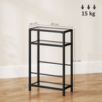 3-Tier Side Table, Narrow End Table with Storage Shelf and Tempered Glass Tabletop for Small Spaces, Black