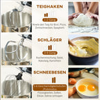 Küchenmaschine Knetmaschine mit 7L Edelstahlschüssel 1400W mit Kippkopf, Knethaken, Schneebesen, Rührbesen