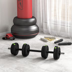Adjustable Weight Barbell & Dumbbells Set Free Weights Strength Muscle Exercise Home Gym Training, Black and Green