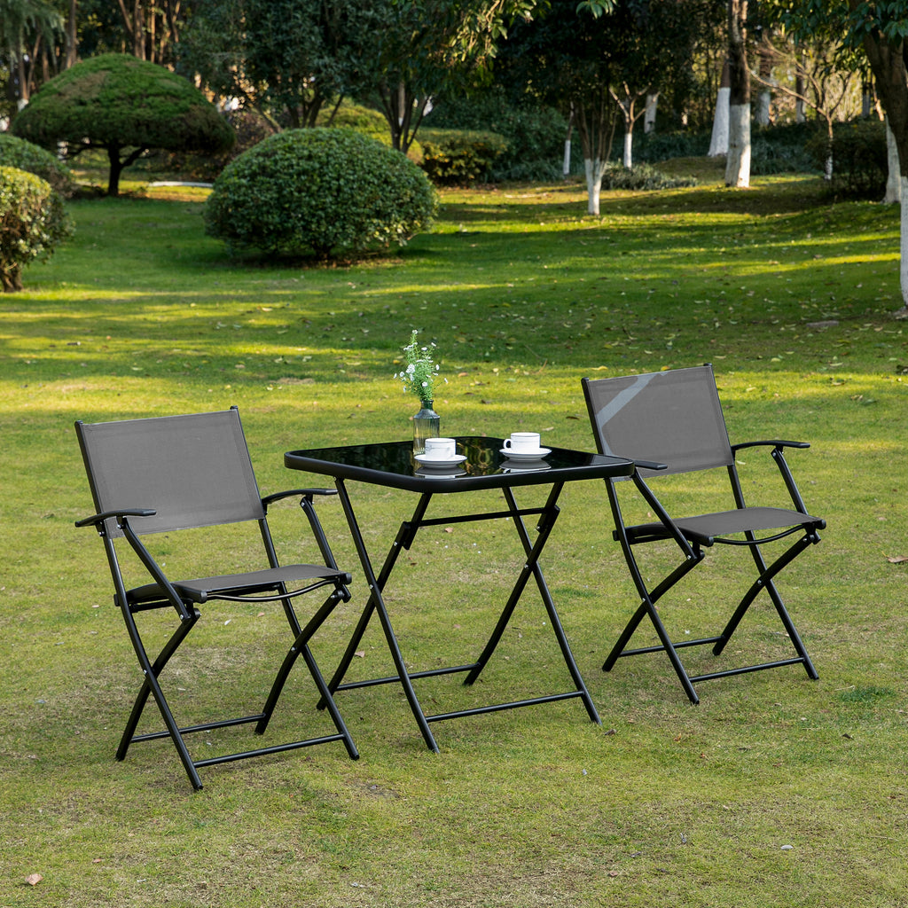  Sitzgruppe für 2 Personen klappbar Balkonset 1 Tisch+2 Stühle Gartenmöbel Set Metall Mesh Schwarz+Grau