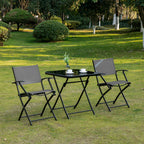  Sitzgruppe für 2 Personen klappbar Balkonset 1 Tisch+2 Stühle Gartenmöbel Set Metall Mesh Schwarz+Grau