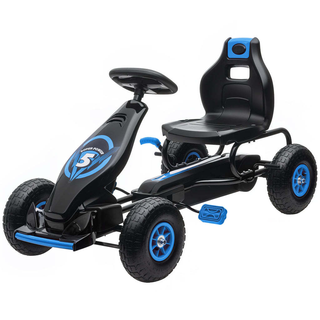 Kids Pedal Go Kart, with Adjustable Seat, Inflatable Tyres - Blue