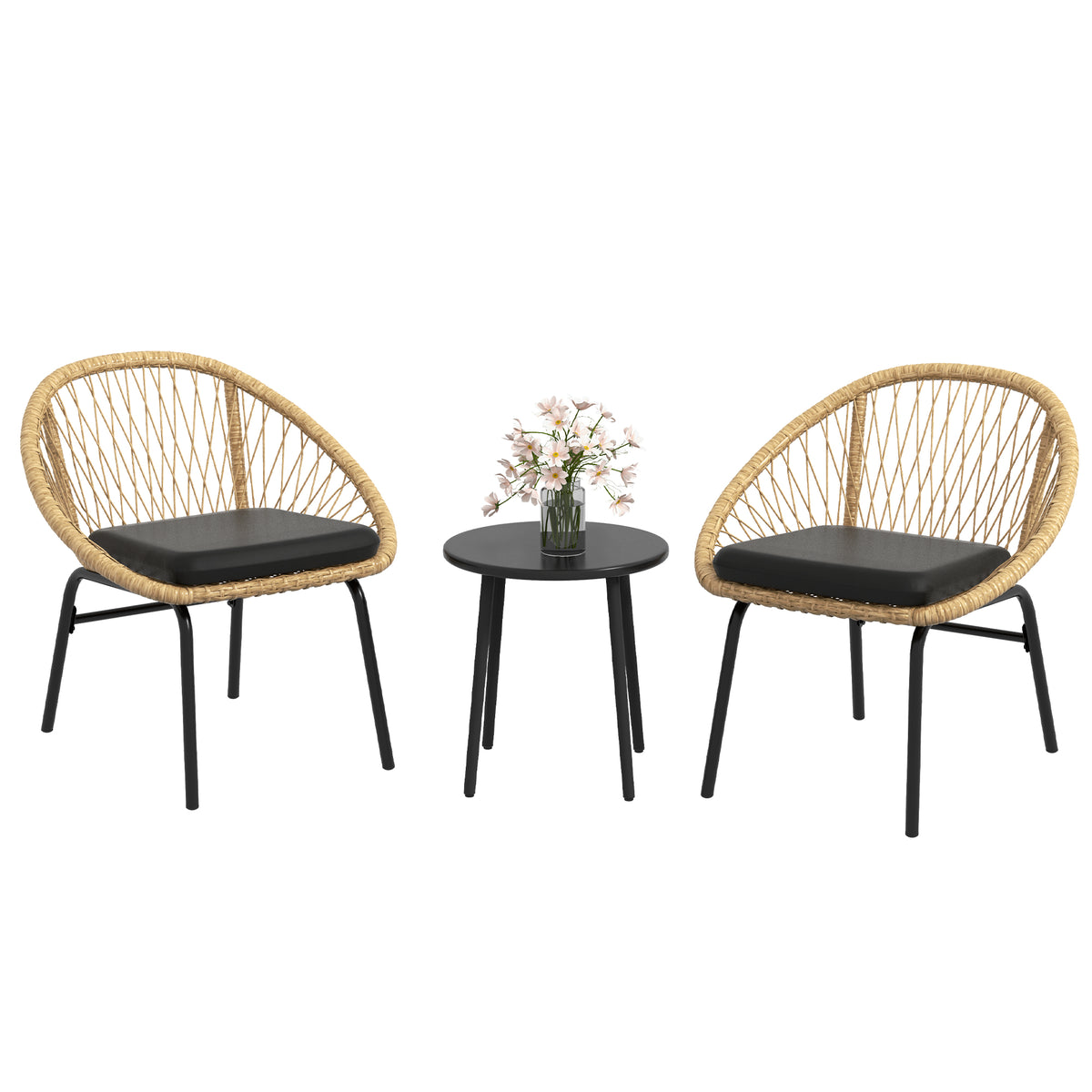 Rattan Terrassengarnitur, Gartenmöbel-Set, 2 Sessel & Tisch, Gelb