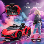 Kinder Elektroauto 12V Kinderauto mit 2,4 G Fernbedienung, 2 Motor, Kinderfahrzeug mit Hupe, LED, Musik, Elektrofahrzeug für 3-5 Jahre Kinder, Rot