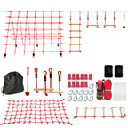 Ninja Line Kinder 10m Slackline Set mit Turnringe Schaukel Kletterleiter Kletternetz für 3-6 Jahre 1000x300x180 cm Rot