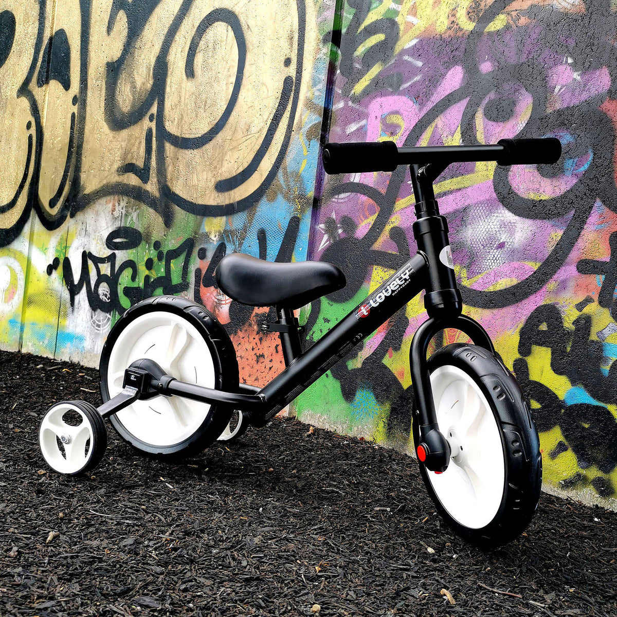 Kinder Laufrad ab 2-5 Jahre Lauflernrad mit Stützrädern, Pedalen, Höhenverstellbarem Sitz, Spielzeug Balance Bike für Kleinkinder Erste Geburtstag Geschenk, Schwarz