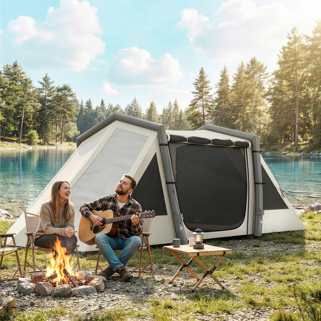 Aufblasbares Zelt 4 Personen Schneller Aufbau Outdoor Zelt für Camping mit 2 Schlafzimmern Vorraum Fenster