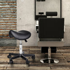 Saddle Stool, PU Leather Adjustable Rolling Salon Chair with Steel Frame for Massage, Spa, Beauty and Tattoo, Black