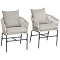 Terrassenstuhl 2er-Set, Boho-Stil, bequeme Sitzschale, Sitzauflagen, waschbarer Bezug, Metallrahmen, Beige