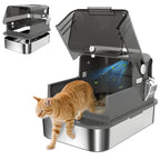 Katzenklo Edelstahl mit Deckel XXL 72L für große Katzen und Mehrere Katzen mit Doppeltüren Schaufel Pedal Anti-Leck