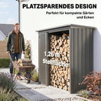 2-in-1 Kaminholzregal Außen verzinkter Stahl 235 x 67 x 149 cm Brennholzregal mit Geräteschrank Schrägdach Dunkelgrau
