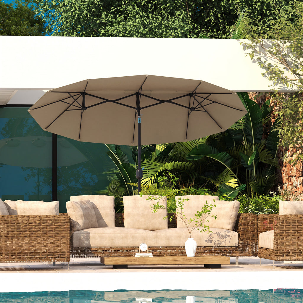 Sonnenschirm, Gartenschirm, neigbar, mit Handkurbel, Winddach, Polyester+Stahl, khaki,295 x 152 cm