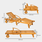 Sonnenliege Holz klappbar Gartenliege mit Seitentisch, Rolle, 4-Fach verstellbare Rückenlehne Teak