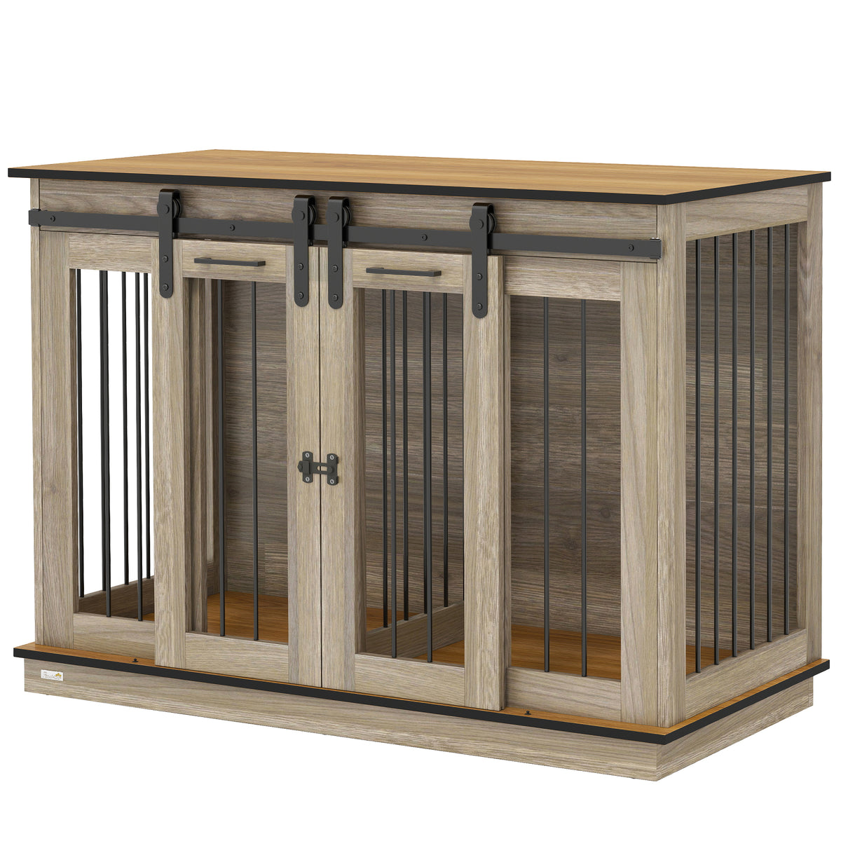 Dog Crate Furniture for Large Dogs, Double Dog Cage for Small Dogs w/ Sliding Doors, Oak Tone