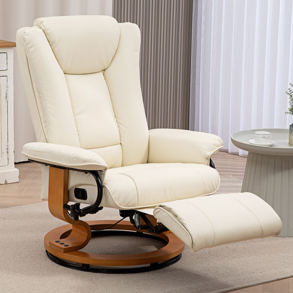 Relaxsessel mit Liegefunktion, drehbar, bis 150 kg, Kunstlederbezug, Stahlrahmen, Cremewei?
