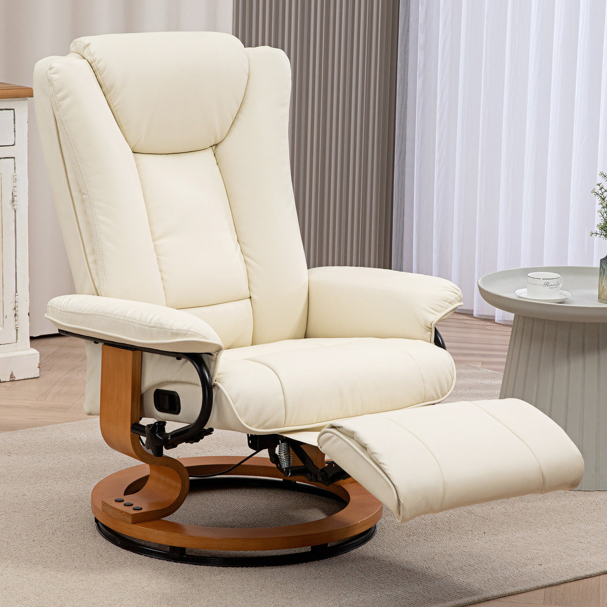 Relaxsessel mit Liegefunktion, drehbar, bis 150 kg, Kunstlederbezug, Stahlrahmen, Cremewei?