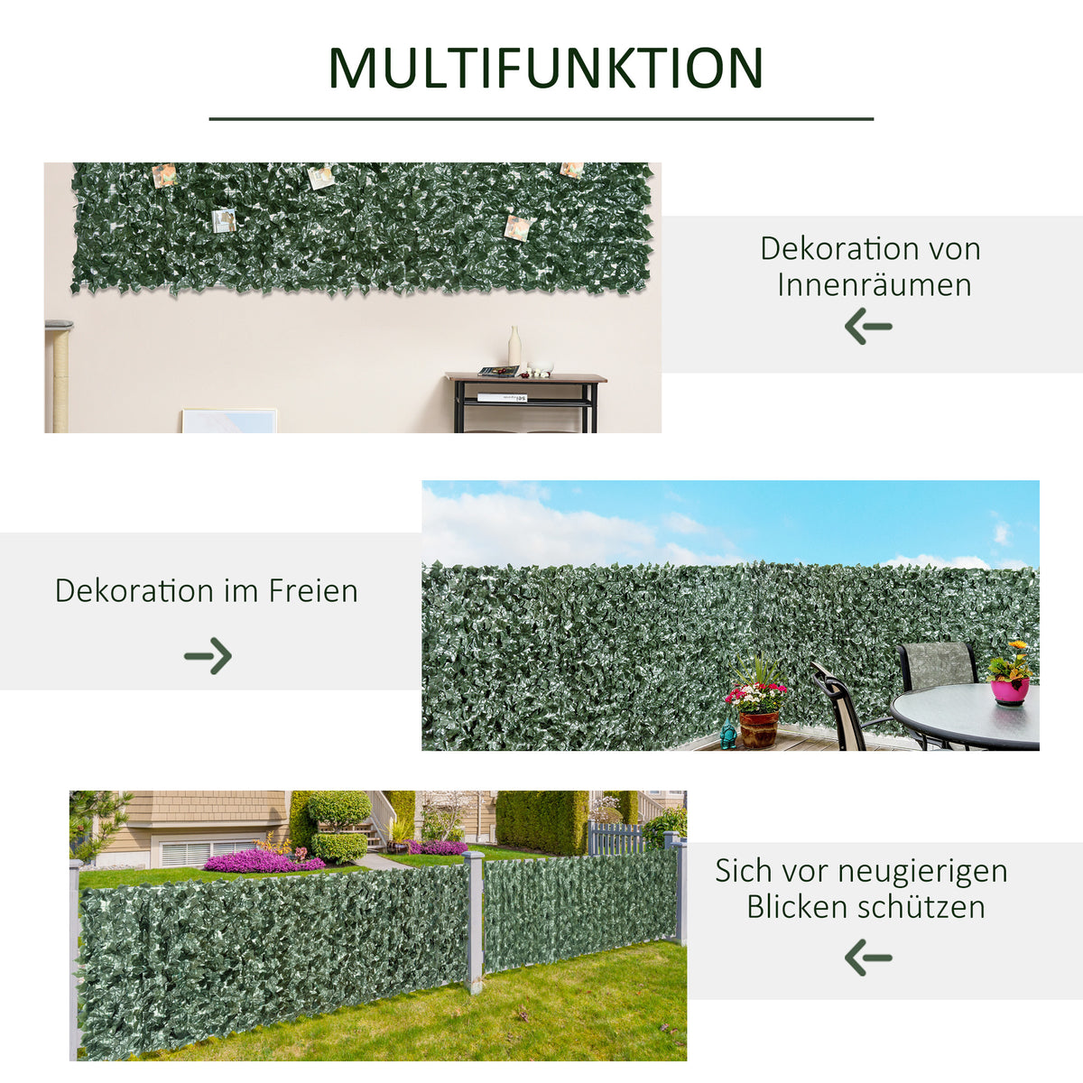 240 cm Artificial Leaf Screen - Green