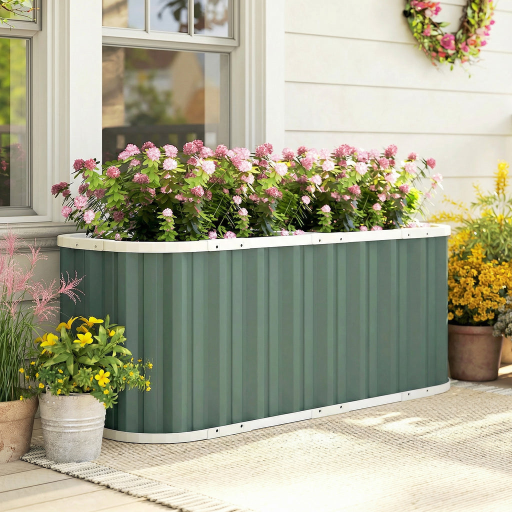 Hochbeet Metall 136 x 53 x 61 cm Tief Gartenbeet mit Schutzkanten Pflanzenetiketten Handschuhe Offenem Boden