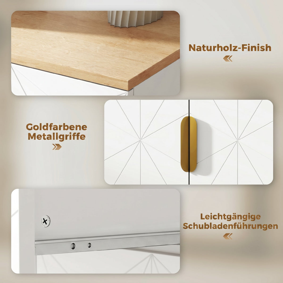 Sideboard, Beistellschrank mit Schublade, verstellbarem Regal, Weiß