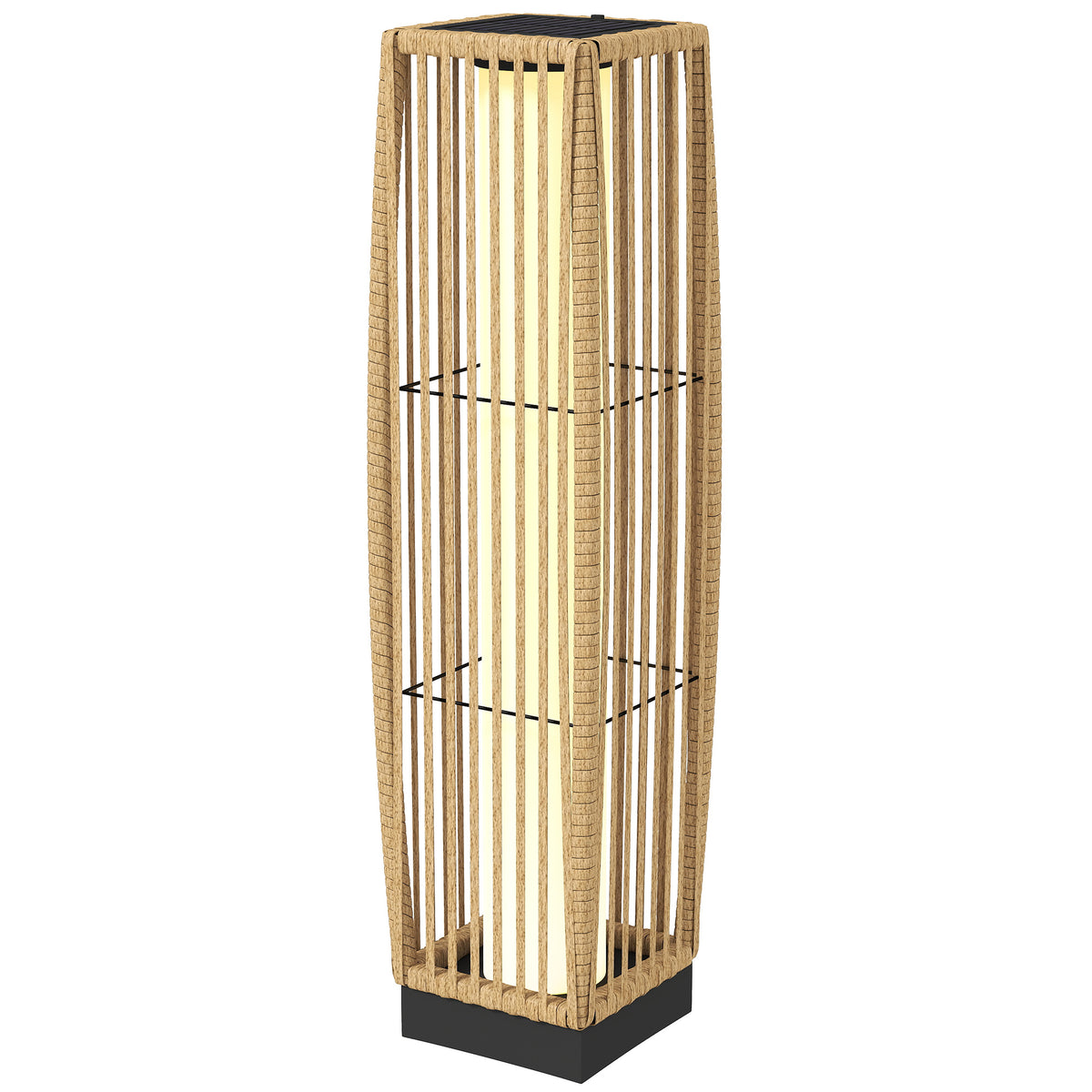 Solar Stehlampe Rattan Solarlampen mit Lichtsensor Automatische LED Solarleuchte im Boho-Stil IP44