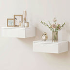 Floating Bedside Table Set of 2, Wall-Mounted Nightstand with High Gloss Finish & Storage Drawer, White