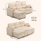 Verstellbares Bettsofa, L-f?rmiges G?stesofa mit Bettfunktion, Stauraum, Kissen, f¨¹r Wohnzimmer, G?stezimmer, Beige