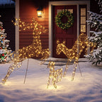 3-teiliges beleuchtetes Rentier-Set, Weihnachtsdeko für außen mit 200 warmweißen LEDs, 8 Modi, Tages-Timer