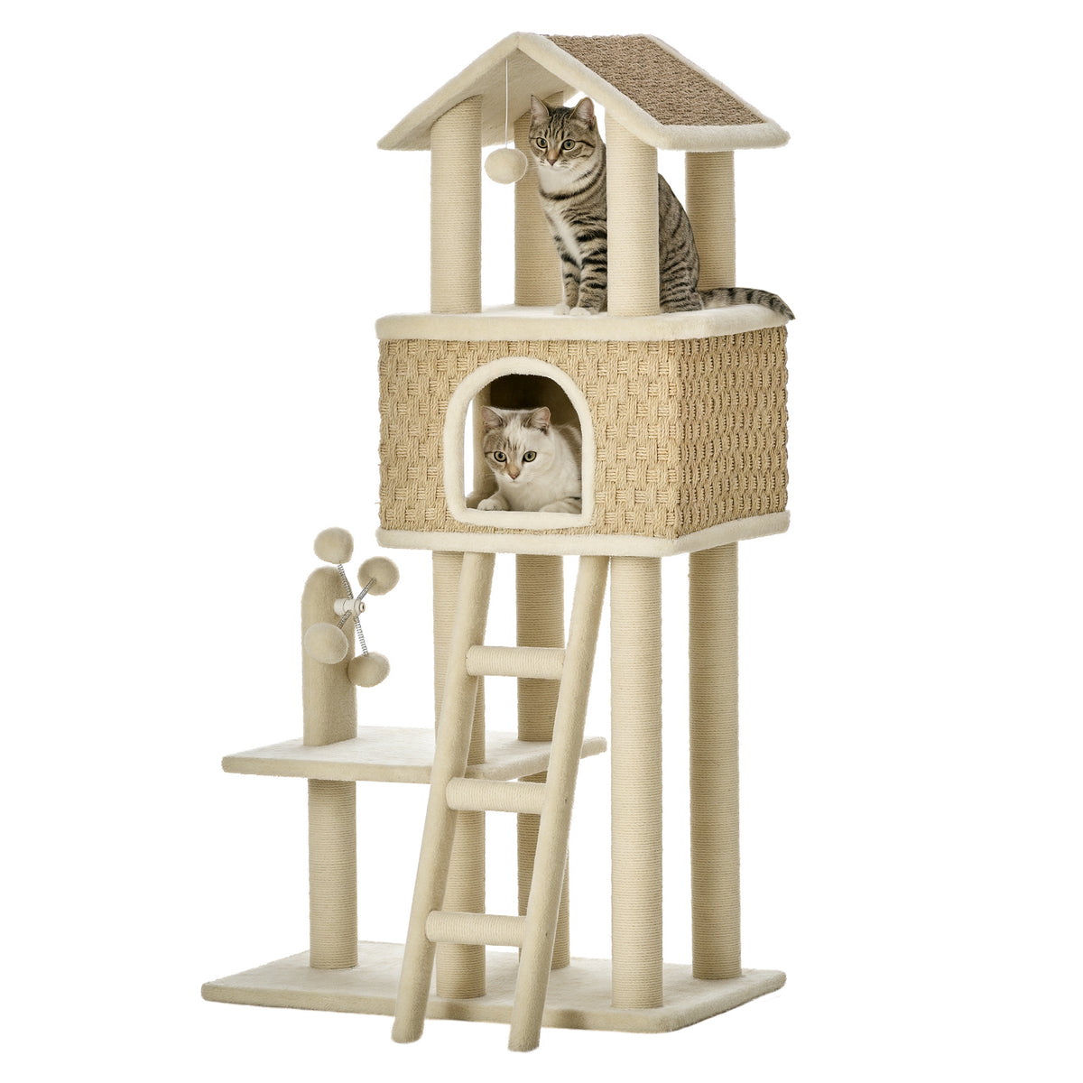mit Katzenhöhle inkl. Spielzeug Sisal Plüsch Khaki + Beige + Kaffee