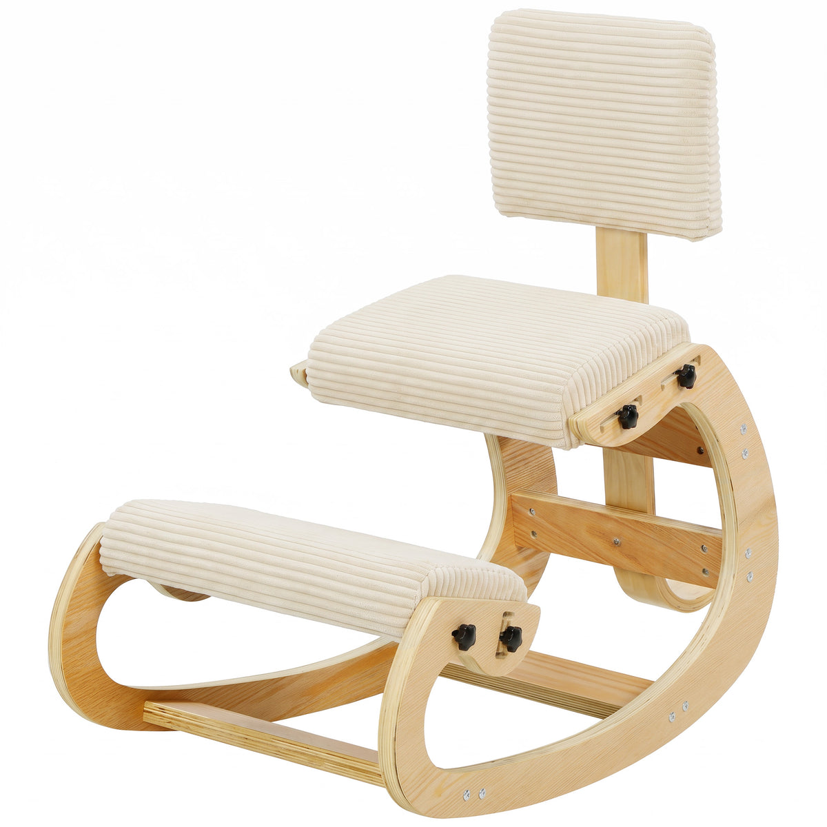 Ergonomischer Kniestuhl mit Rückenlehne, Cord-Optik, Cremeweiß