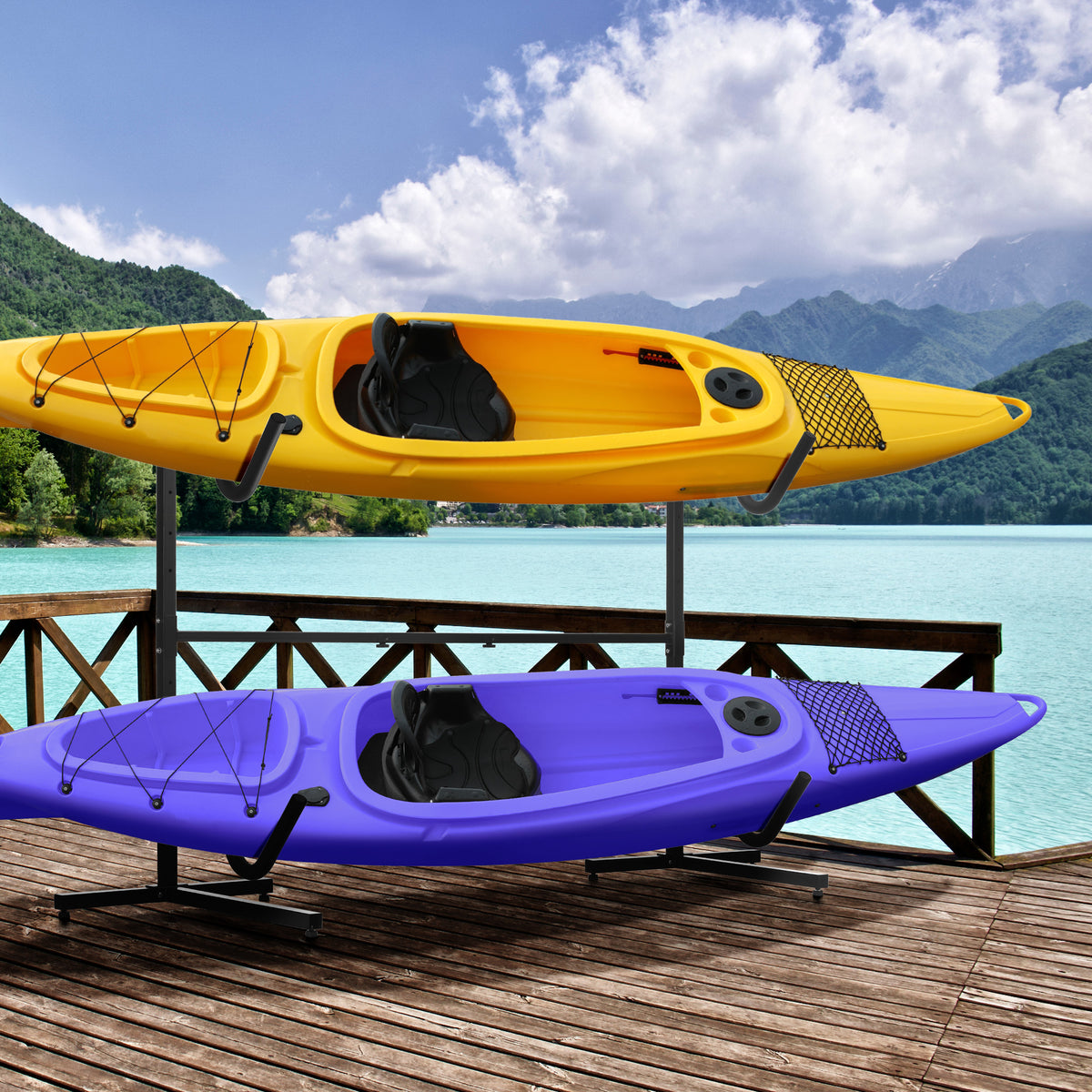 Halterung f¨¹r 2 Kajaks, Surfboards, Stand-Up-Paddles, Metallrahmen, breitenverstellbar 144-180 cm