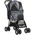 Foldable Pet Stroller for Dogs, Puppy Stroller, with Large Carriage, Brakes, Canopy - Grey