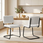 Esszimmerstühle 2er Set modern Freischwinger Stuhl mit hoher Rückenlehne, Teddyfleece-Optik für Küche, Esstisch Creme