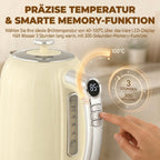 Wasserkocher- und Toaster-Set mit LED-Display, 1,7-L-Wasserkocher mit 3 Std. Warmhaltefunktion, Creme