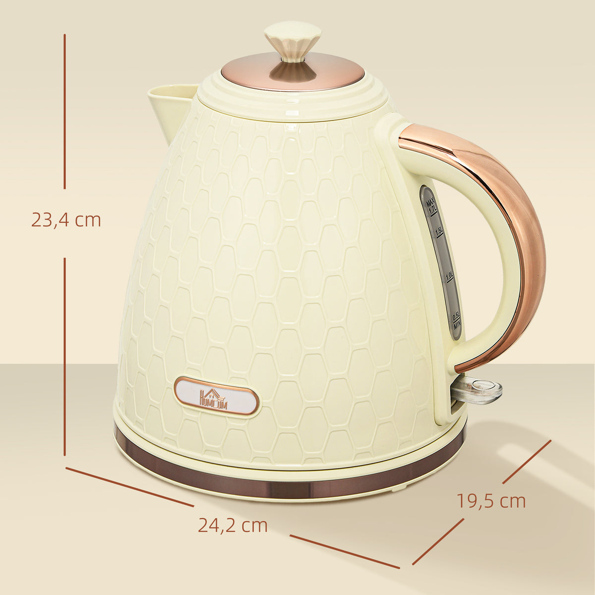 Wasserkocher, 2200W, Sichtfenster, Filter, Schnellkocher, Beige