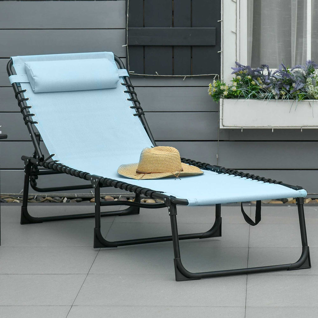 Folding Sun Lounger Beach Chaise Chair Garden Cot Camping Recliner with 4 Position Adjustable, Baby Blue