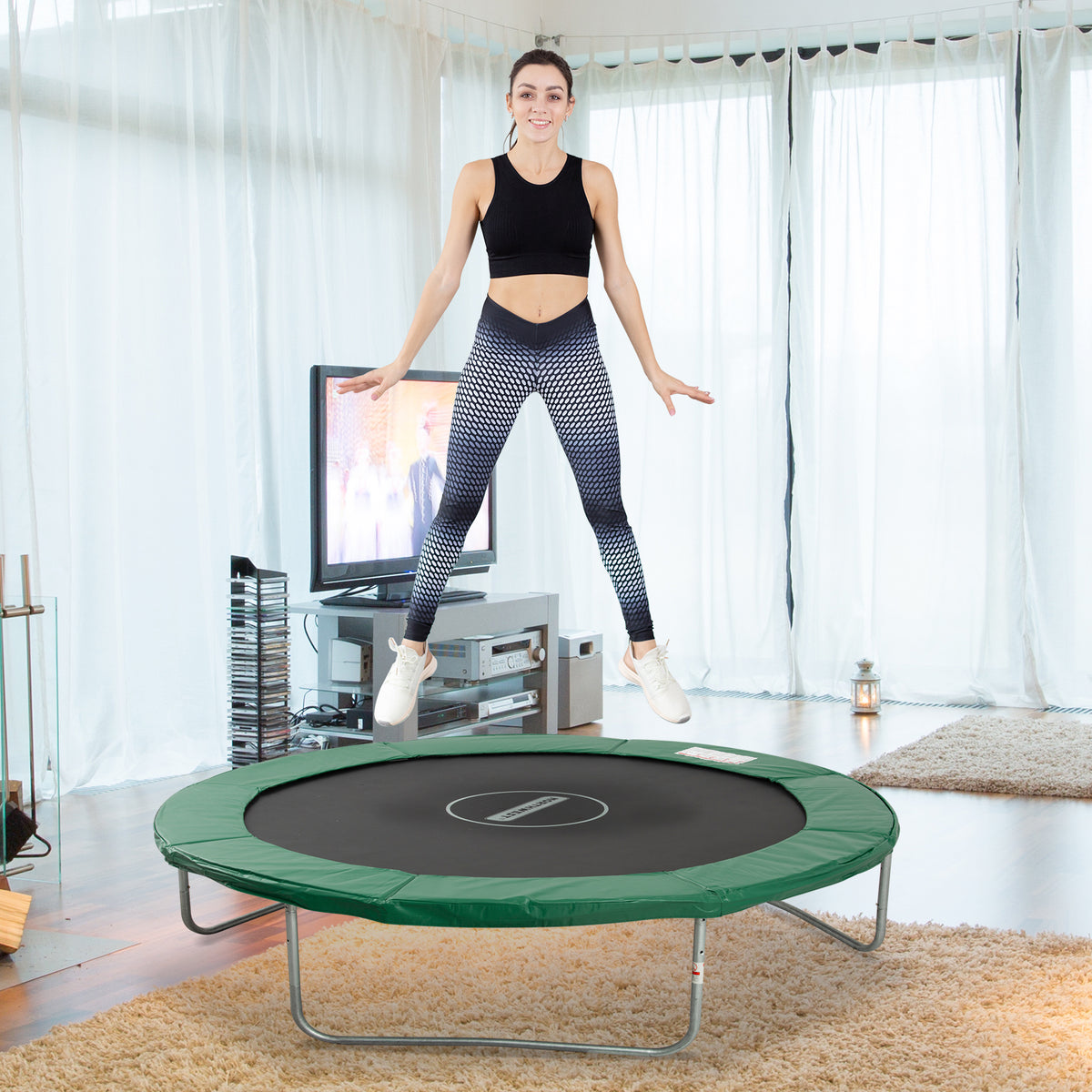 Trampolin Randabdeckung Ø305 cm breit, Reißfest UV-resistent Federabdeckung, Wasserabweisend, Trampolinzubehör Randschutz Sicherheitsnetz Ersatzteile für Gartentrampoline, Grün