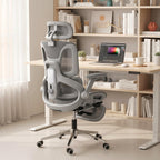 Ergonomischer Bürostuhl, Mesh-Computersessel mit separatem Rücken, Lendenstütze, 4D klappbare Armlehnen, Grau