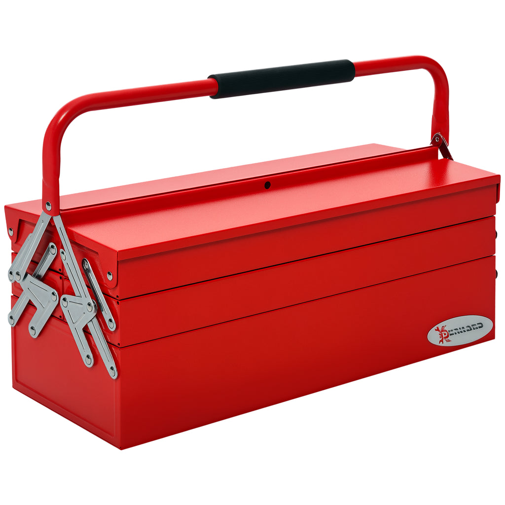 Werkzeugkoffer Werkzeugkiste 5 F?cher aufklappbar Stahl (SPCC) Rot 56 x 20 x 41 cm