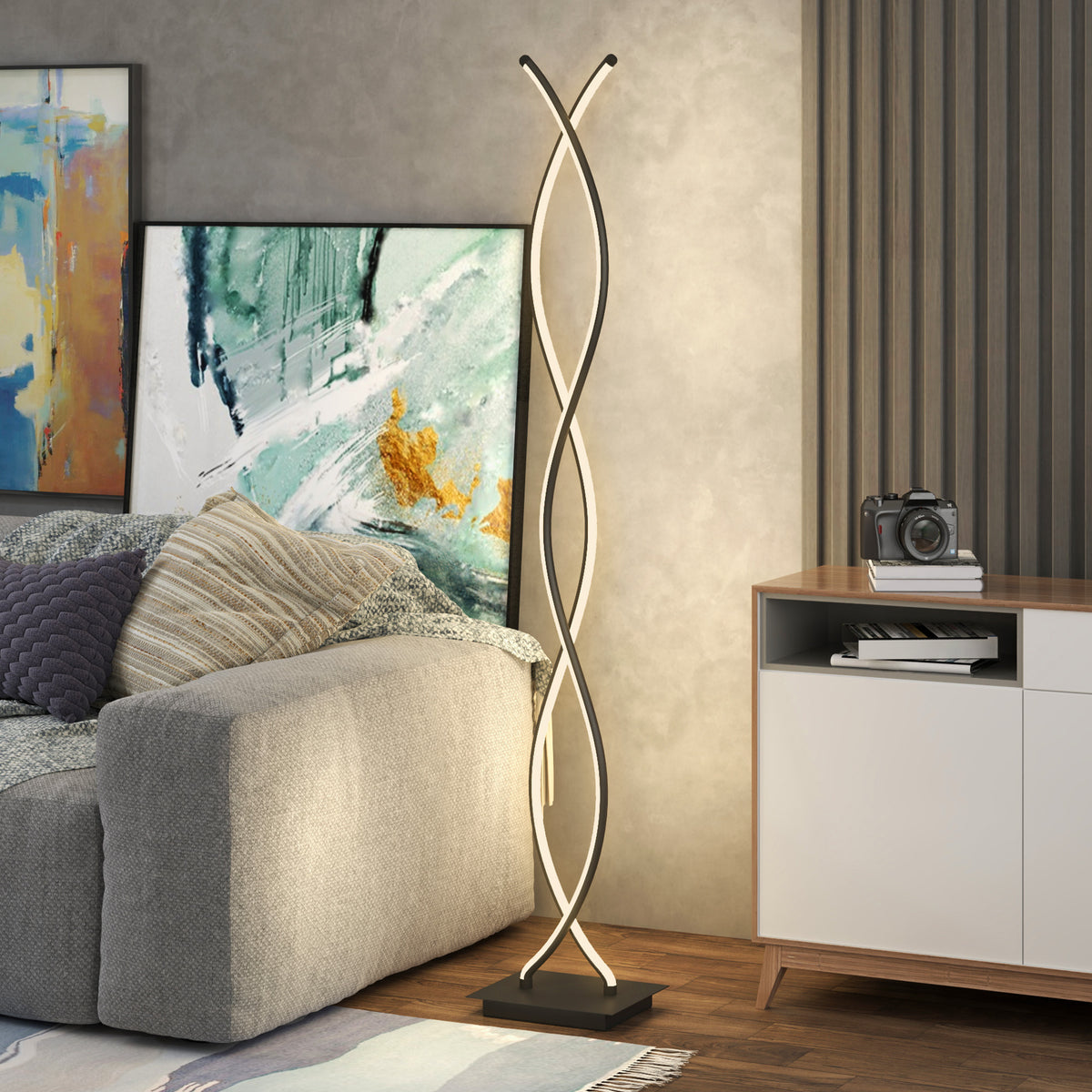 LED Stehlampe Dimmbar 144 cm Stehleuchte mit Fußschalter Schwarz